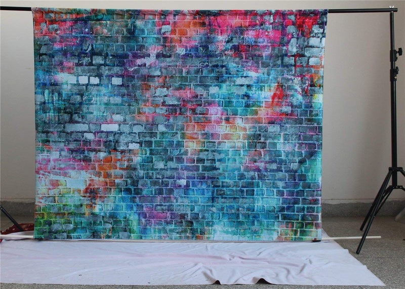 Kate 7x5ft Colorful Brick Wall Photography Backdrops Rainbow Painting Graffiti Backdrop Rustic Brick Wall Background for Photography - Image 3